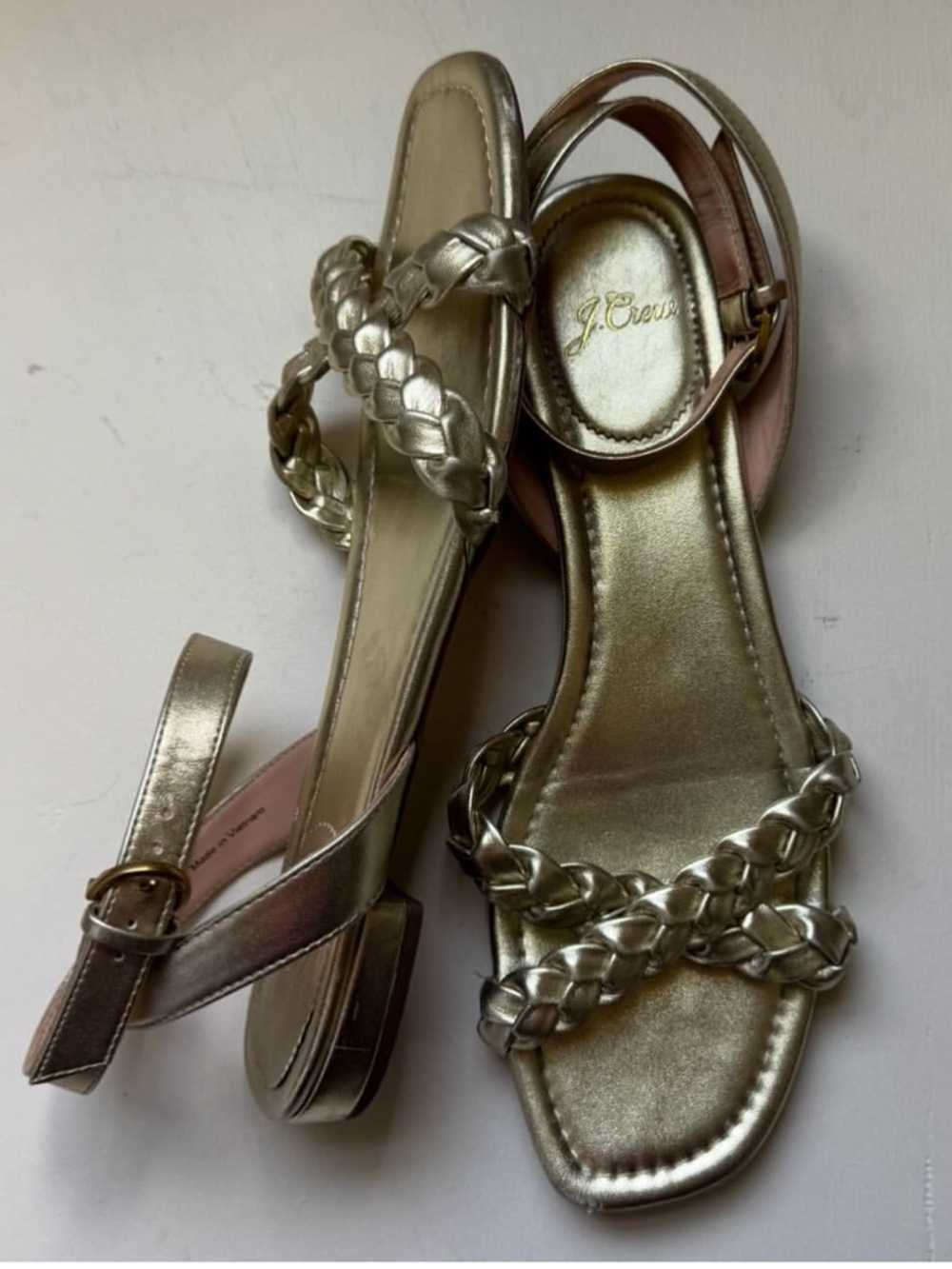 J. Crew Abbie Braided Sandals in Metallic Gold